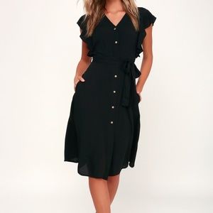 Lulus Black Button-Front Midi Dress - NEW